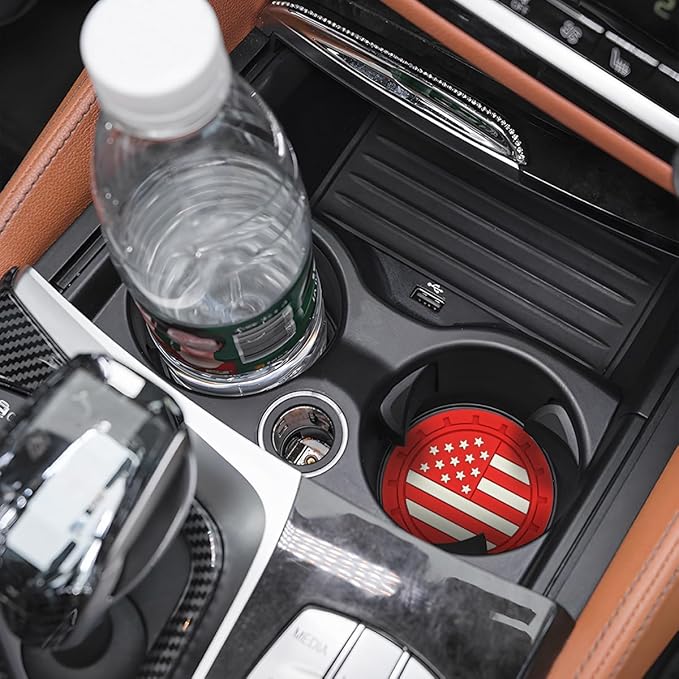 AUCELI 4 Pack Car Cup Holder Coasters, Colored American Flag US Flag Insert Car Cup Coaster, 2.75 Inch Anti Slip Shockproof Embedded Drink Mat, Vehicle Interior Decor Accessories