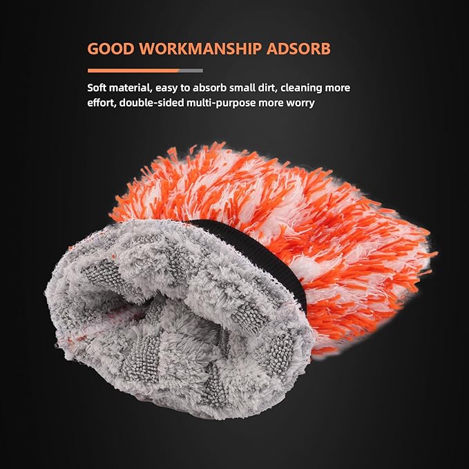SPTA Microfiber Car Wash Mitt, 3Pcs Car Sponge Glove Wrapped in Soft, Plush Fiber Cloth Material, Safe Washing with Any Car Soap, Bucket, Foam Gun, Foam Cannon, Other Cleaning Supplies