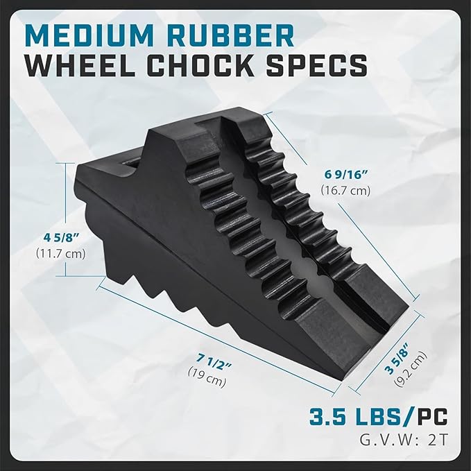 Wheel Chocks for Cars, RVs, Trucks, Trailers, and Vehicles G.V.W. up to 4T, 2 Pack - Anti Slip Bottom Tire Chock for All Weather Use - RV, Travel Trailer, Pop Up Camper Accessory