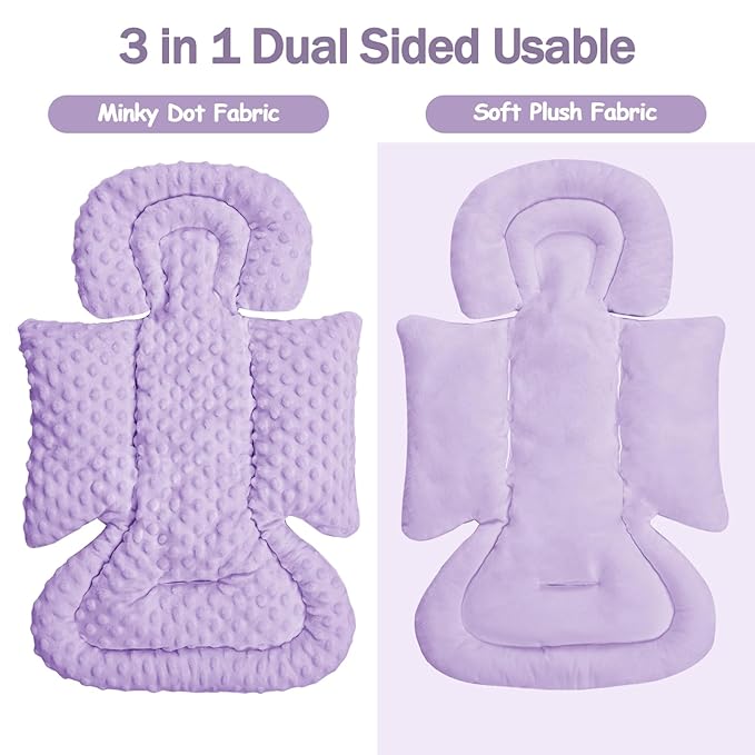 Infant Car Seat Insert Boy Girl, 3 in 1 Newborn Carseat Insert with Strap Pads, Car Seat Head Support for Baby Strollers, Swings, and Bouncers, Comfortable and Machine Washable, Purple
