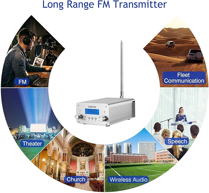 NIORFNIO 15W Fm Transmitter - Bluetooth Wireless Stereo Broadcasting Range 87-108mhz Transmitter, Used in Churches, Cars, Shopping Malls, Lecture Halls, Private Radio Stations