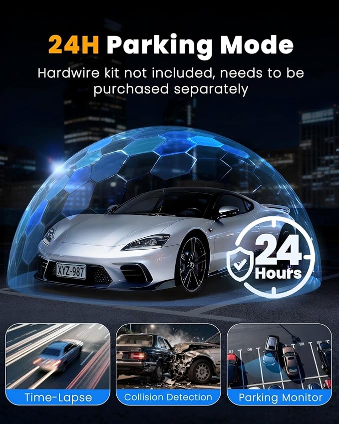 4 Channel 360° Dash Cam Front Rear Inside and Left Right, 4K+1080P*3 FHD Car Camera, 5GHz WiFi and App Control, 24H Parking Mode, 8 IR Lamps Night Vision, Includes 64GB SD Card, Black