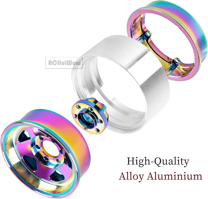 RC Alloy 1.9" Beadlock Wheels and Tires for 1/10 RC Crawler TRX4 SCX10 SCX10 III 90046 D90,1.9 RC Wheels and Tires 1.9 Beadlock Tires RC Rims,4 Packs,Rainbow