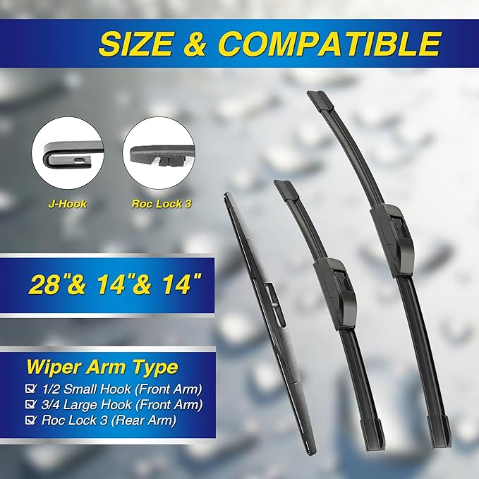 5 PLUS® Silicone Windshield Wipers Replacement for 2009-2020 HONDA Fit Wiper Blades(Set of 3),Automotive Replacement Windshield Wiper Blades For My Car-28"/14"/14"