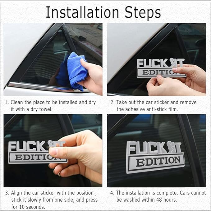 Fuck IT Edition Emblem, Car Exterior Emblems Badge 3D Sticker Decal, Fuck-IT Edition Emblem 3D Fender Badge Decal, 3D Fender Badge Decal Car Truck Replacement, Fit for All Cars (Sliver Black)