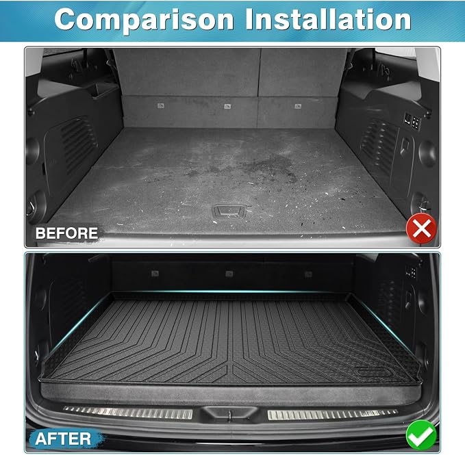 Mixsuper Custom Fit Cargo Liner for Chevrolet Suburban/GMC Yukon XL/Cadillac Escalade ESV 2015-2020, All Weather Cargo Mat Rear Trunk Liner Behind The 3rd Row Seats Black