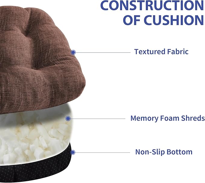 IPYNBAP Chair Cushions for Dining Chairs Set of 2, Kitchen Chair Cushions, Chair Pads with Ties and Non Slip Backing, Tufted Memory Foam Seat Cushion 2 Pack, 15.5" x 15.5" x 4", Brown
