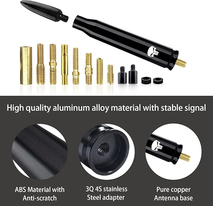 Ajxn 1 PC Car Truck Bullet Antenna, Auto Antenna Mast, Suitable for GM Chevy Silverado 1500 2500 3500 HD Avalanche GMC Sierra 1500 2500 3500 Denali Heavy Duty Pickup Trucks Accessories (Black #1)