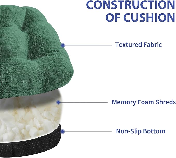 IPYNBAP Chair Cushions for Dining Chairs Set of 4, Kitchen Chair Cushions, Chair Pads with Ties Non Slip Backing, Christmas Room Decor, Tufted Memory Foam Seat Cushion 4 Pack, 15.5x15.5x4, Dark Green