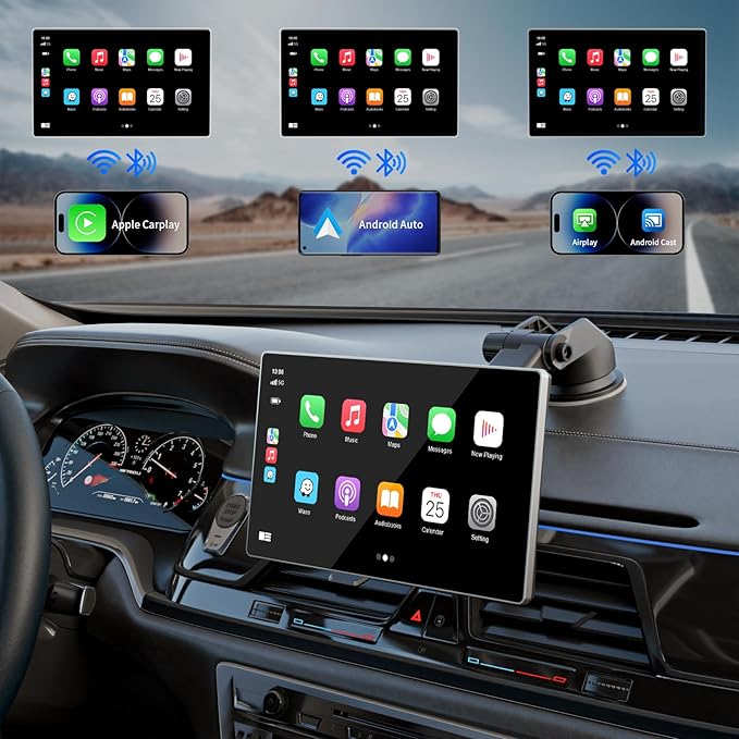 Madoec Portable Apple Carplay Screen for Car, 9" Wireless Apple Carplay & Android Auto,4K Dash Cam,1080p Backup Camera DVR,Car Audio Receivers GPS Navigation Mirror Link, Bluetooth,FM, Siri