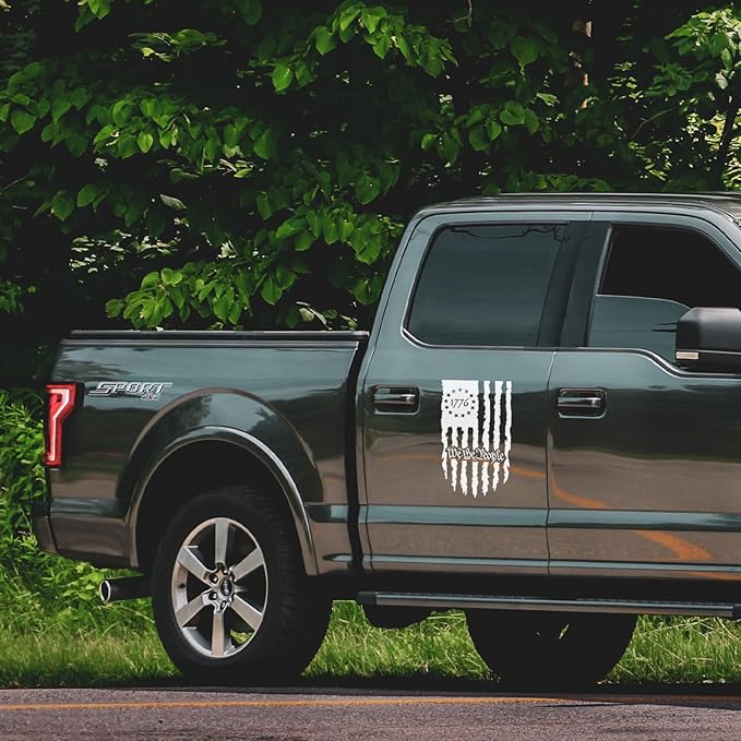GRITKULTURE We The People Distressed American Flag Decal Vinyl for Trucks, Cars, Tailgate, Windows Preamble of The US Constitution fits Most Pickup Trucks-Rear USA Flag Car Sticker (White)