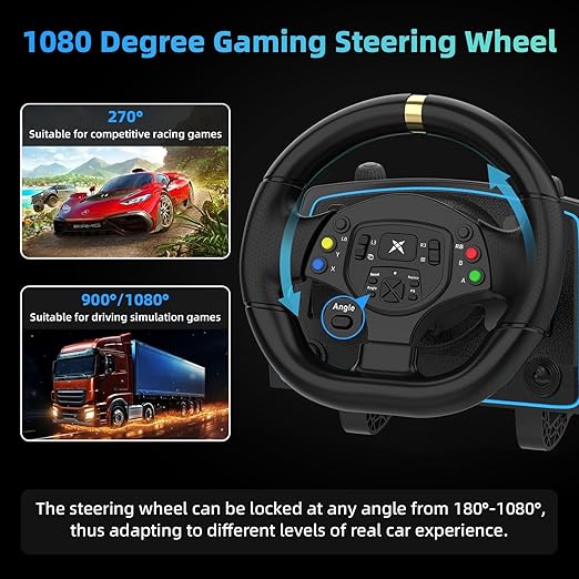 DOYO Gaming Steering Wheel with Pedals and Shifter, 1080° Racing Wheel, Vibration Feedback, Paddle Shifters, Race Steering Wheel for PC, Xbox One, PS4, Xbox Series X/S, PS3, Switch
