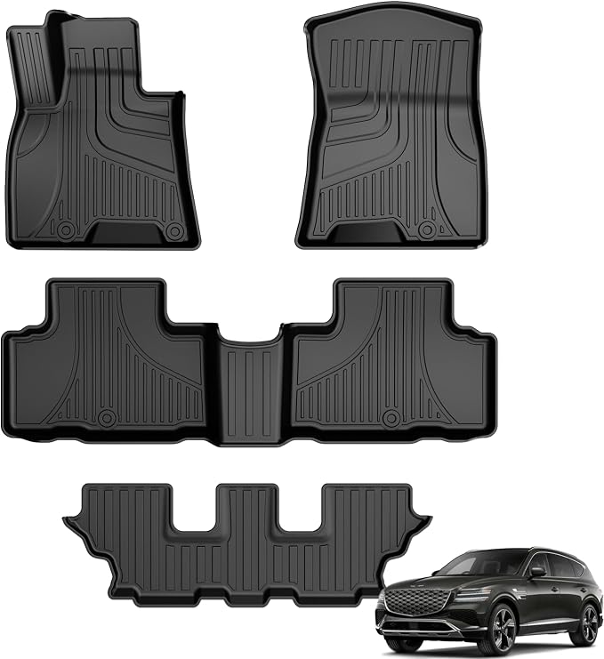 Floor Mats Fit for 2021-2025 2026 Genesis GV80 7 Seats (3.5T ADVANCED | PRESTIGE AWD) - Custom Fit TPE All Weather Floor Liners 1st & 2nd & 3rd Row Car Mats for GV80 Accessories (Not Fit Coupe), Black