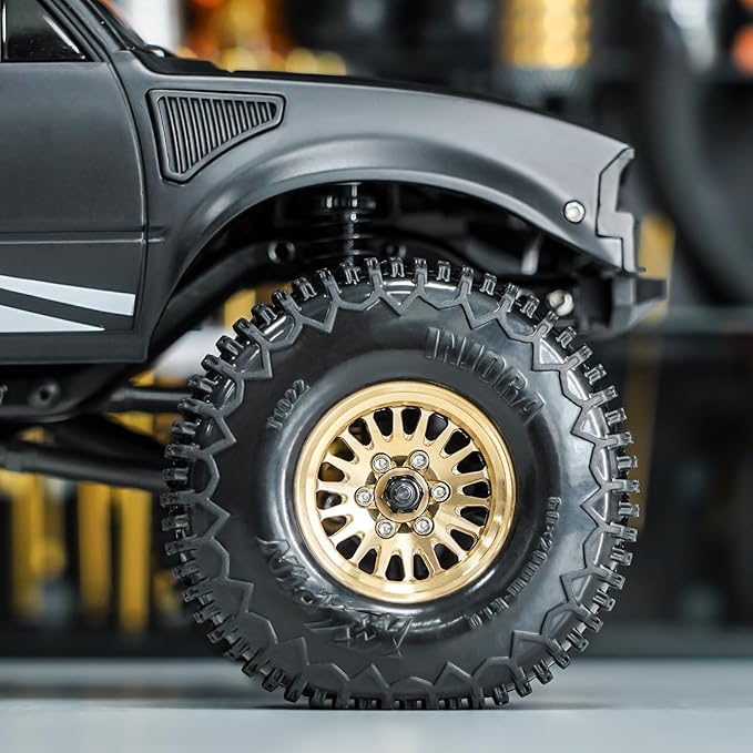 INJORA 1.0 XHX Pin Tires with 1.0 Plus Brass Beadlock Wheels Combo for 1/18 1/24 RC Crawlers Upgrade