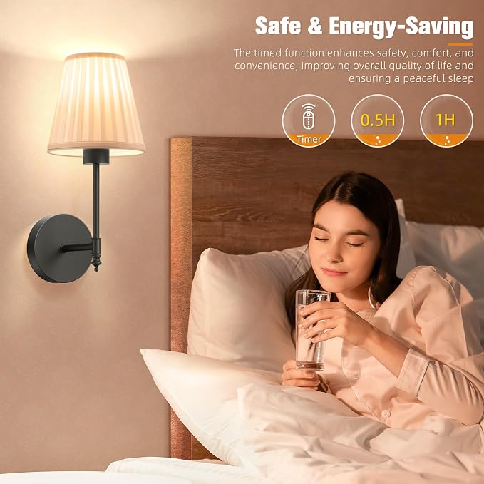 NIORSUN 14.5 inch Battery Operated Wall Sconce Set of 2,Beige-Black Rechargeable Wall Lights with 10400mAh Dimmable Bulbs and Remote, 9 Colors Wireless Wall Lamps for Bedroom Living Room