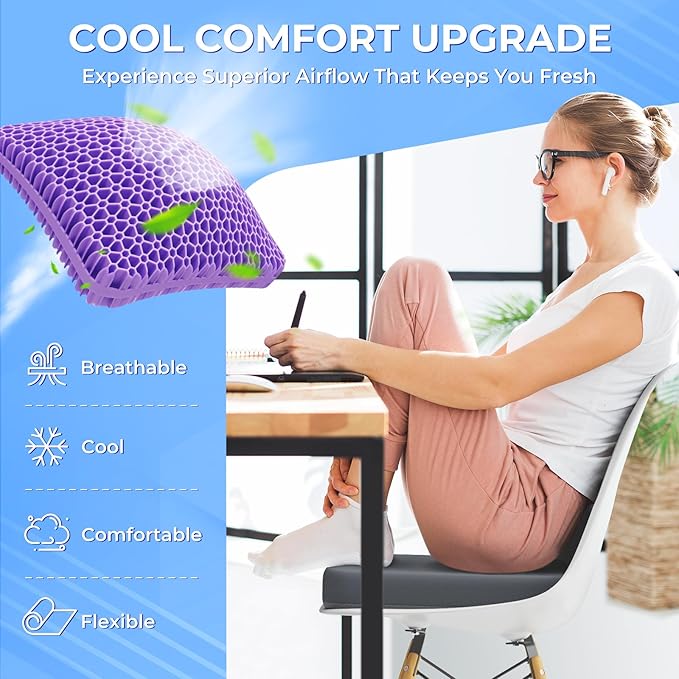 TushGuard Gel Seat Cushion for Long Sitting, Enlarged & Thickened Patent Design Office Chair Seat Cushion, Breathable Cooling Pads for Chairs, Soft Car Cushions for Wheelchair(1.6in, Grey)