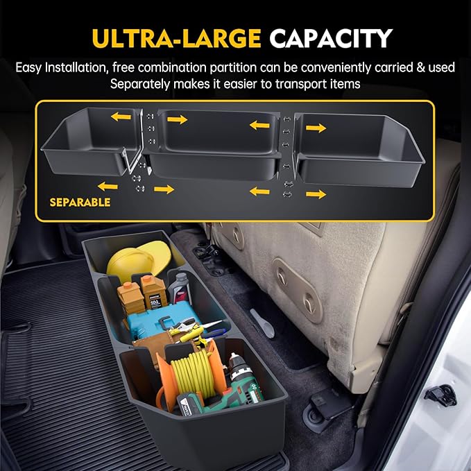MIKKUPPA Under Seat Storage Box - Compatible with 2015-2024 Ford F150 SuperCrew Cab & Crew Cab; 2017-2023 F250 F350 F450 F550 Super Duty - Upgraded Detachable Rear Underseat Organizer