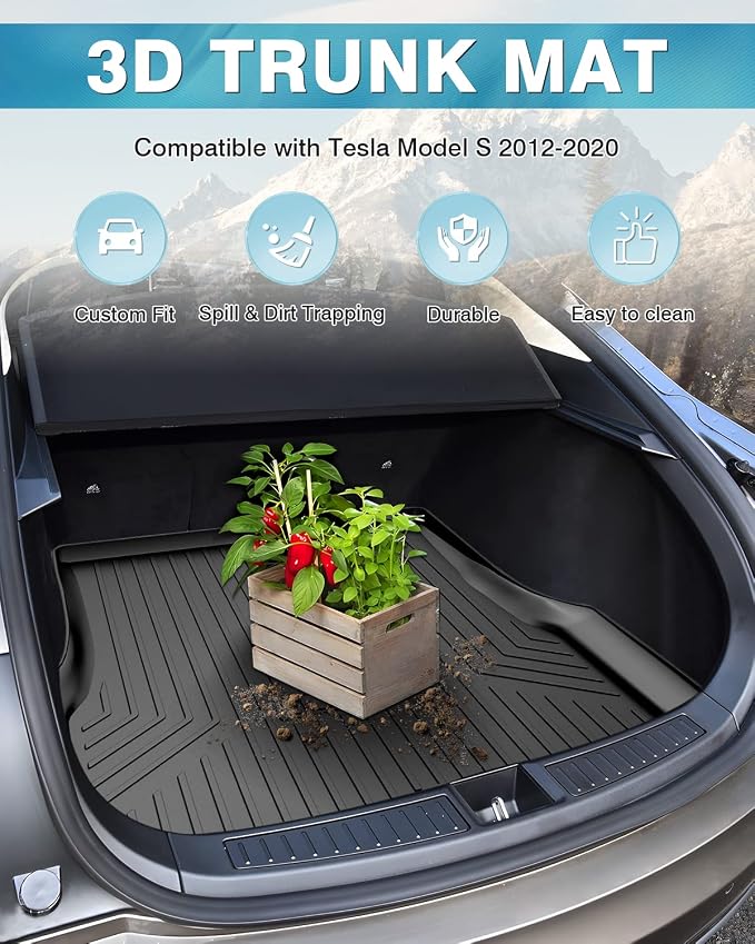 Mixsuper Custom Fit Rear Cargo Liner for Tesla Model S 2012-2020 All Weather Trunk Liner Cargo Mat Black (Not Fit 2021 Tesla Model S Plaid/Long Range)