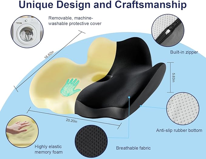 Premium Orthopedic Seat Cushion,X Large Breathable Office Chair Cushion - Enhanced Hip & Tailbone Support,Pressure Relief Sciatica & Leg Relief Let 8+ Hour Sitting Comfort, for Office/Game/Wheelchair