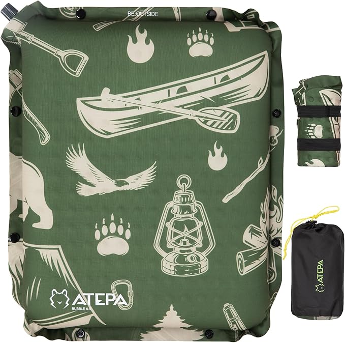 ATEPA Inflatable Seat Cushion, Compact Self-Inflating Seat Cushion for Stadium Airplane Air Travel Bleacher Camping, Blow Up Foam Seat Pad for Outdoor Sports Events Backpacking Hiking Sitting