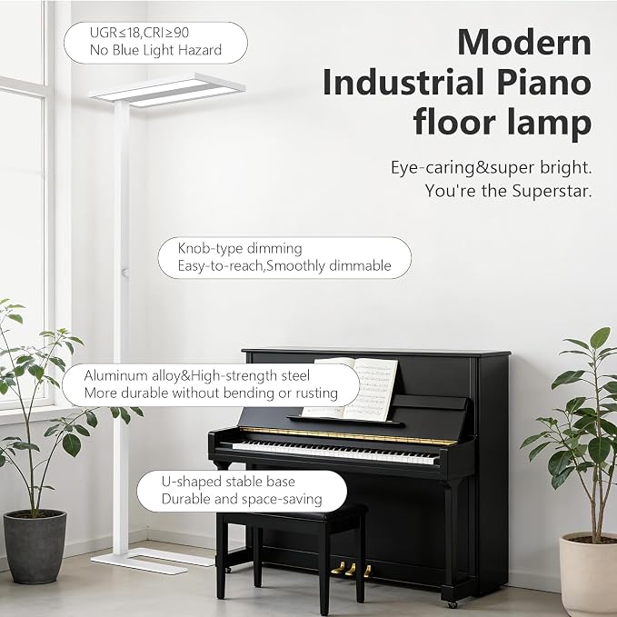 STERREN LED Floor Lamp, 80W Modern Eye Care Reading Light, 8300LM 4000K Natural Daylight Dimmable Standing Tall Lamps for Home Office Study Room Living Room Bedroom Meeting Room