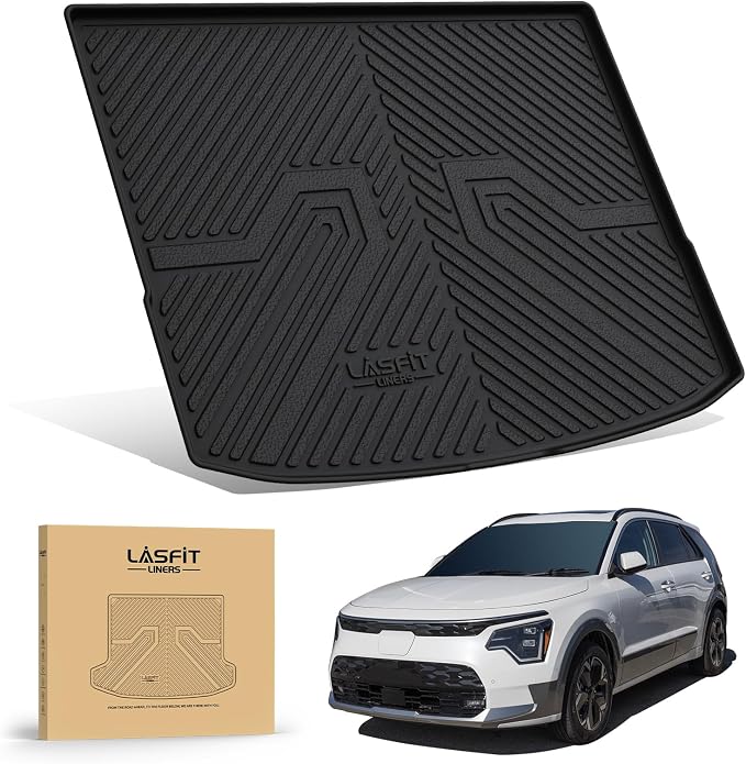 LASFIT Cargo Mat for Kia NIRO 2026 2025 2024 2023 (Fit EV & Hybrid, Not Fit PHEV), All Weather TPE Custom Fit Easy Clean Car Trunk Mat for Kia NIRO EV 2023-2026 Cargo Liner, Black