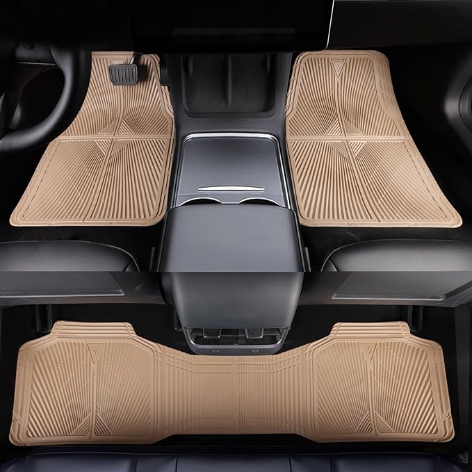 CAR PASS Rubber Car Mats,Car Floor Mats All Weather, Waterproof Trim-to Fit Automotive Floor Mats for Cars Trucks SUV,Anti-Slip Easy Clean, Heavy Duty Car Mats Full Set 3-Piece,All Beige