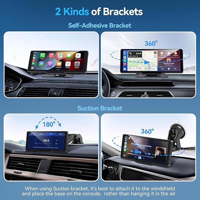 Portable Carplay Screen for Car, 10.26" Wireless Carplay Car Stereo & Android Auto, OTA Updates, Car Play Touchscreen with 1080P Backup Camera,GPS Navigation,Voice Control,5.0 Bluetooth (10.26inch)