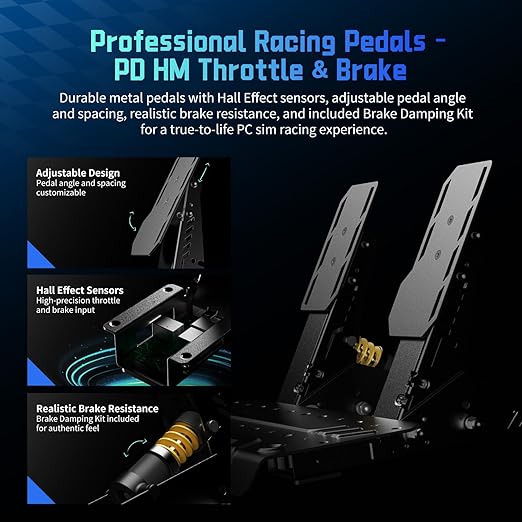 PXN Direct Drive Racing Wheel, VD4 Bundle - 4Nm Force Feedback Servo Motor Base, 11-Inch Steering Wheel, Hall Effect 2-Pedal Set, Desk Clamp Mount - PC Sim Racing Bundle for Windows 7-11