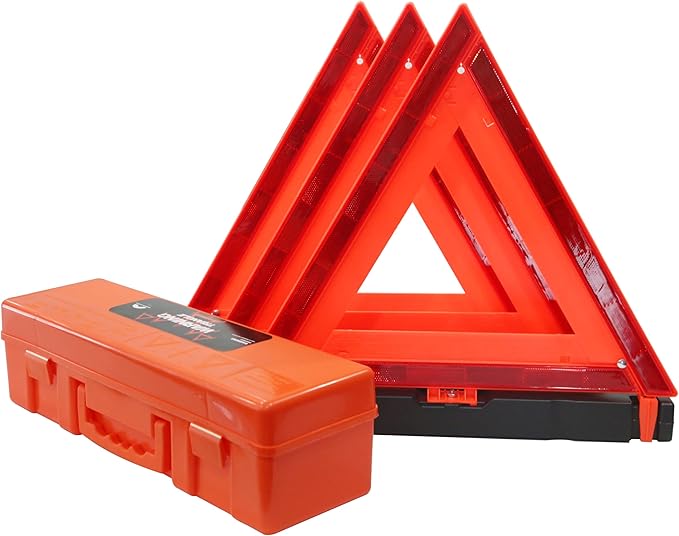 WORKKOOL 3 Pack Foldable Warning Reflective Triangles with Carrying Case, Heavy Base Roadside Triangles for Vehicles Breakdown, Safty Reflector DOT Approved(Sand Filled)…