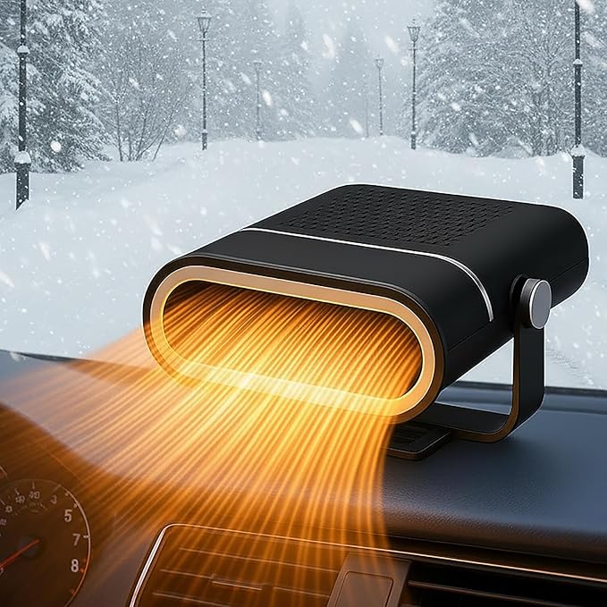 12V Portable Car Heater for Vehicle,Car Heater and Windshield Defroster and Demister Features Heating Cooling and Air Purification Functions,360° Rotating Cigarette Lighter Port Heater for Cars Black
