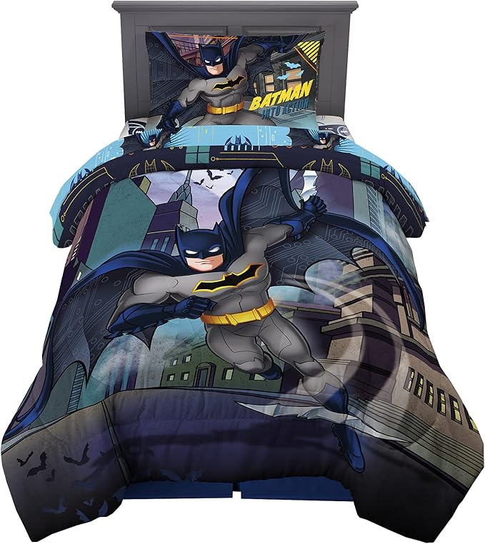 Franco Kids Bedding Super Soft Comforter and Sheet Set, 4 Piece Twin Size, Batman