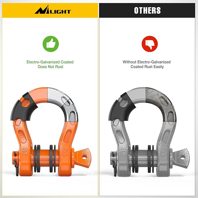 Nilight Heavy Duty Mega D-Ring Shackles(2 Pack) 68,000 lb Break Strength(17,000 lb WLL) w/ 7/8″ Screw Pin & Washers, Forged Steel Off-Road Recovery Shackles for Tow Strap & Winch Gear, Orange