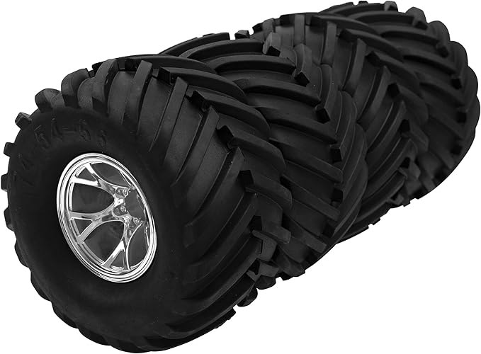 5.31''OD Rubber Tires & Wheel Rim 12mm Hex Hub Compatible with Traxxas Rustler HPI HSP Volcano Tamiya Exceed Himoto 1/10 Off-Road Monster Truck,135mmx73mm (Silver)