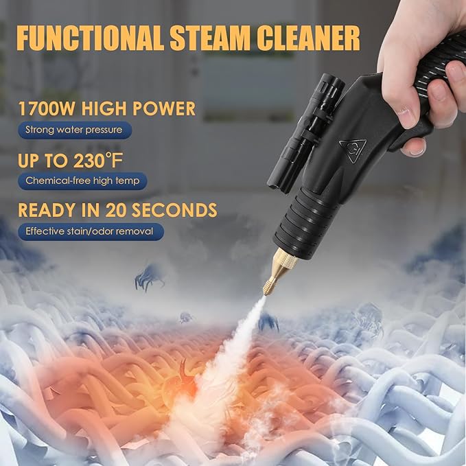 1700W Pressurized Steam Cleaner,Heavy Duty Portable Steamer for Car Detailing, High Temp, Home Use, Floor, Upholstery, Grout 110V with 12 pcs Accessories