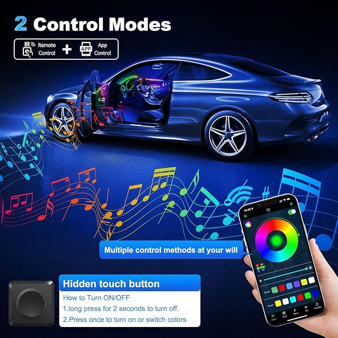 Acrylic Interior Car LED Strip Light with Wireless APP, RGB Dreamcolor 6 in 1 with 175 inches 593 LEDs Fiber Optic Ambient Lighting Kits, 16 Million Colors Sound Active Function Car Neon Lights