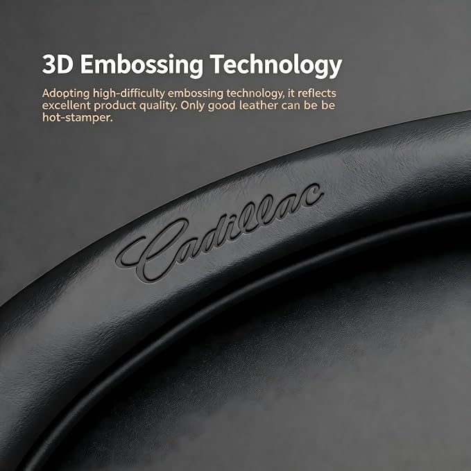 fir for Cadillac Steering Wheel Cover, Carbon Fiber Texture Nappa Leather,Custom Embossed Logo, Round Shape,Car Steering Wheel Protector Compatible with Cadillac Escalade XT4 XT5 XT6 Accessories