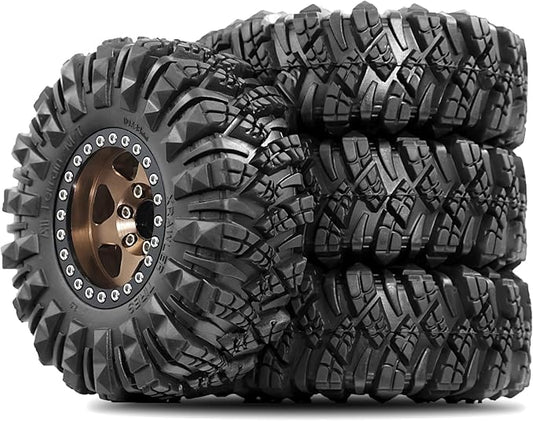 STMU Negative Offset 10.4mm 1.9 Beadlock Wheel Rims Aluminum and 1.9 RC Crawler Tires 4.33 Inch OD Foam Inserts for Traxxas TRX4 Axial SCX10 SCX10 II III RBX10 Redcat Gen 8 (Brown)