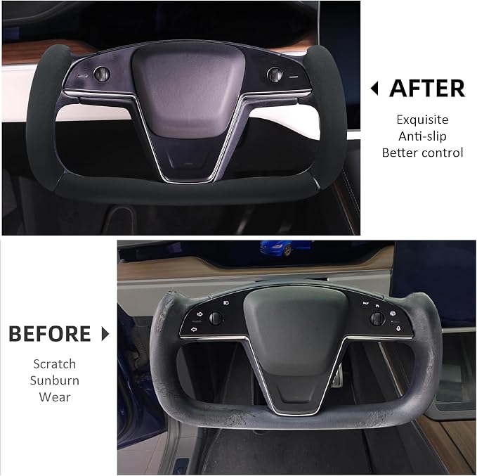 Steering Wheel Cover for Tesla Yoke Steering Wheel Cover Customzied for Tesla Model S 2021-Present/Model X 2021-Present Accessories,Anti-Slip,Comfortable Grip,Breathable,Black