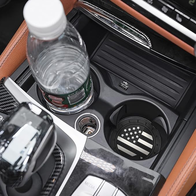 AUCELI 2 Pack Car Cup Holder Coasters, Colored American Flag US Flag Insert Car Cup Coaster, 2.75 Inch Anti Slip Shockproof Embedded Drink Mat, Vehicle Interior Decor Accessories