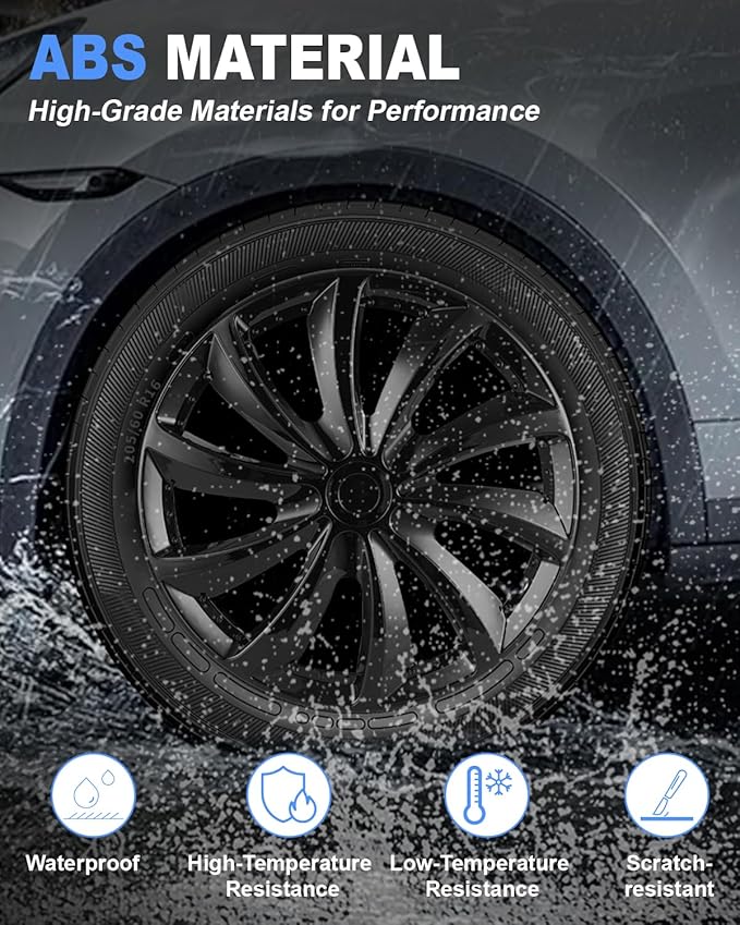 ABX Hubcap Wheel Covers Hub Caps 16 Inch Set of 4 Black & Silver Universal Wheel Rim Cover R16 Stylish Car Decor Wheel Covers for Toyota Camry Nissan Mazda (black-11, 16 inch)