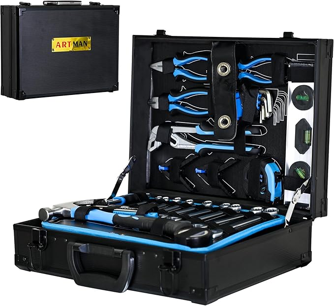 247-Piece Mechanics Tool Set, CR-V Socket Wrench Set in Heavy-Duty Aluminum Case, Complete Automotive Repair & Handyman Tool Kit for Men, Workshop, & Machinery, Blue