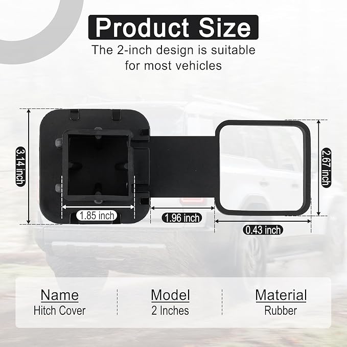 UYYE 2 Inch Rubber Trailer Hitch Cover, American Flag Rubber Tow Tube Cover Plug Cap, Car Exterior Accessories Fits for Most Vehicles Hitch Receivers, Hitch Cover Tube Plug Cap (Black)