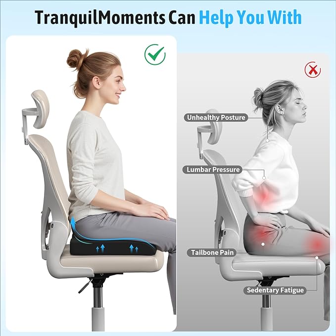 TranquilMoments U-Shaped Gel Memory Foam Seat Cushion, Wheelchair Cushion with Cooling Gel, Ergonomic Coccyx Cushion for Office Chair & Car,Relieve Tailbone Pain, Sciatica, Back Pain, Non-Slip Bottom