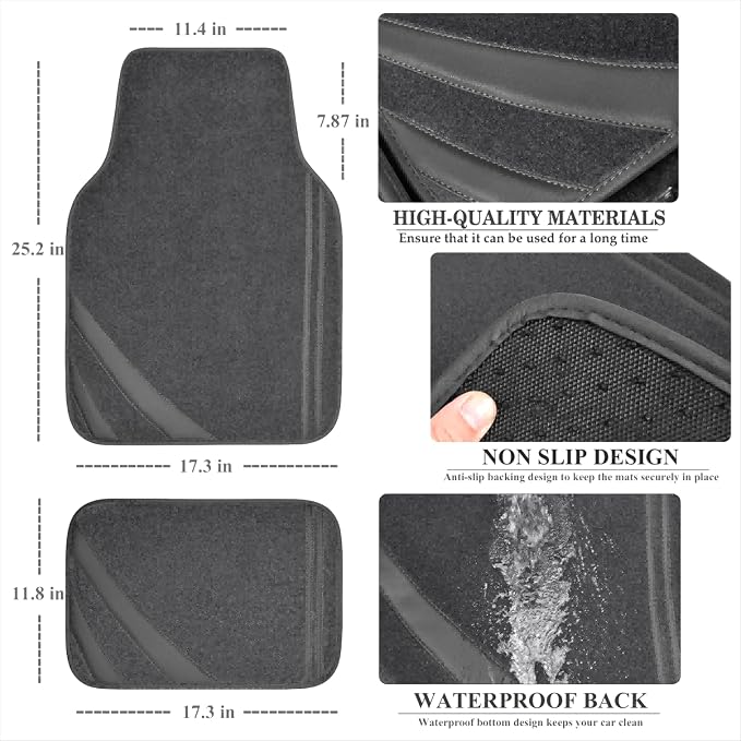 CAR PASS Car Floor Mats, Edge Leather Waterproof Car Mats with Double Stitch Line and Anti-Slip Backing Design, Fit 95% Automotive,SUVS,Sedan,Vans (Pure Gray)