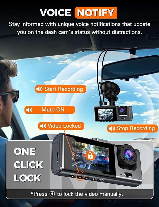 Galphi 3 Channel WiFi Dash Cam Front and Rear Inside, 2.5K+1080P+1080P Car Dash Camera for Cars Front and Rear, Dashcam with G-Sensor, Loop Recording, 24H Parking Mode, SD Card NOT Included