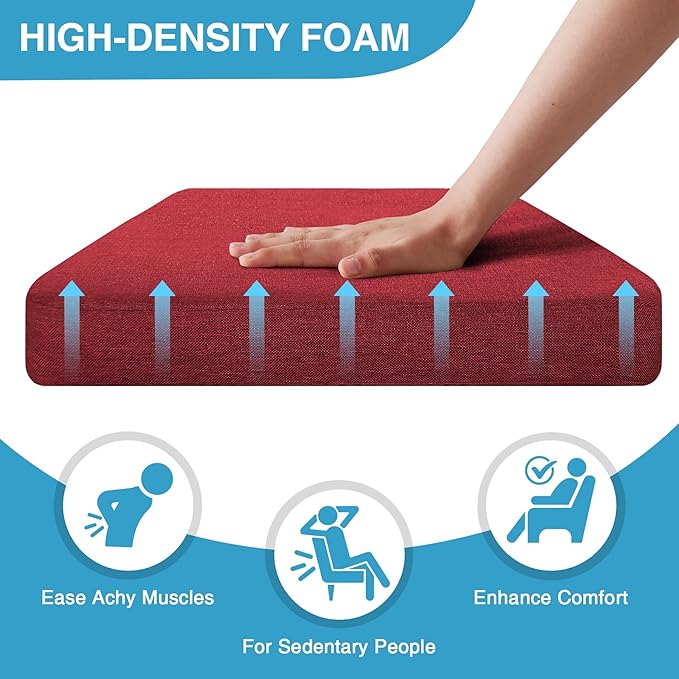 IASEAHK Chair Cushions for Dining Chairs Set of 6, Non Slip Kitchen Chair Pads, 17" x 16" x 2", Indoor Dining Chair Cushions with Ties, D-Shaped Seat Cushions for Kitchen Chairs, Red