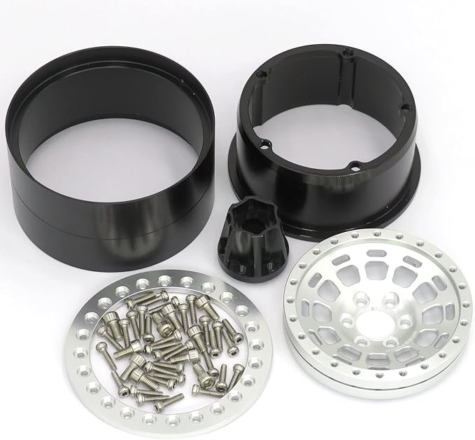 HOBBYSOUL 2.2 Tires Height 5.0'' (with Foam) & 2.2 Beadlock Wheels Silver for RC Mud Crawler Trail Gen8 Everest gen 7 Pro/Axial Capra Wraith / TRX4, (4-Pack, Assembled)