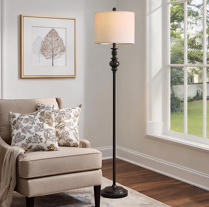 BOBOMOMO 64.25" Farmhouse Floor Lamp for Living Room, Tall Antique Black Standing Lamp with Rotary Switch, Mid-Century Modern Reading Lamp for Bedroom & Office, Minimalist Home Decor Corner Lamp