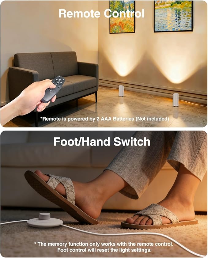 Abovizo 4 Pack Uplighting Indoor, 7W LED Floor Can Lights with Remote, 5.9ft Cord Plug-in Spotlight for Indoor Plants, Wall & Art, 3 Color Temps, Auto-Loop Timer, Memory Function, Non-replaceable Bulb